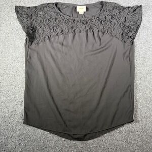 Maeve Anthropologie Black Lace Yoke Cap Sleeve Blouse Top Medium 12472